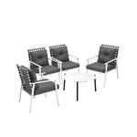5pc Outdoor Patio Set 70CM Grey Marble Table Rattan Chairs