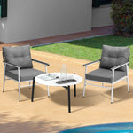 Outdoor Patio Set 70cm White Table with 2 Armchairs