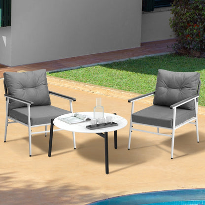 Outdoor Patio Set 70cm White Table with 2 Armchairs Garden Balcony Use