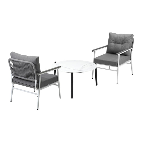  Outdoor Patio Set 70cm White Table with 2 Armchairs