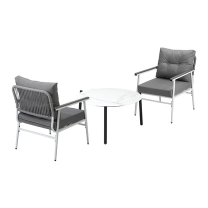 Outdoor Patio Set 70cm White Table with 2 Armchairs Garden Balcony Use