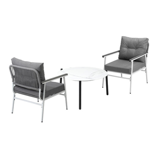 Outdoor Patio Set 70cm White Table with 2 Armchairs Garden Balcony Use
