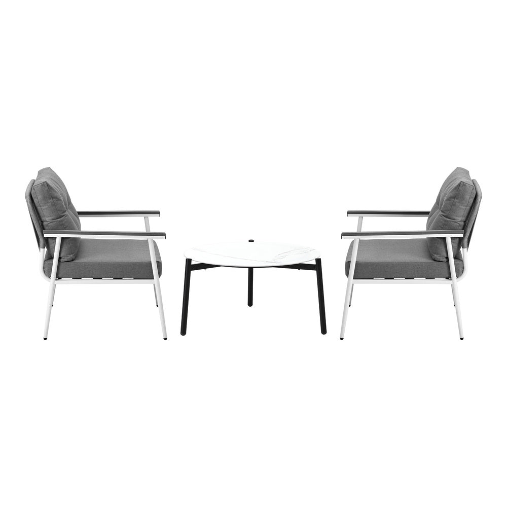 Outdoor Patio Set 70cm White Table with 2 Armchairs Garden Balcony Use