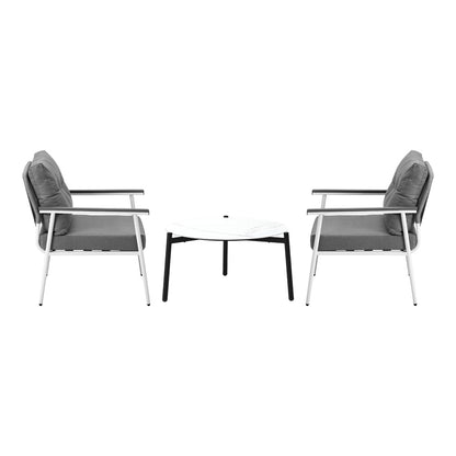 Outdoor Patio Set 70cm White Table with 2 Armchairs Garden Balcony Use