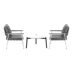 Outdoor Patio Set 70cm White Table with 2 Armchairs Garden Balcony Use