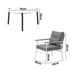 Outdoor Patio Set 70cm White Table with 2 Armchairs