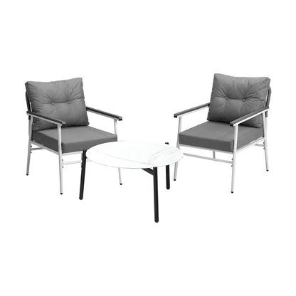 Outdoor Patio Set 70cm White Table with 2 Armchairs Garden Balcony Use