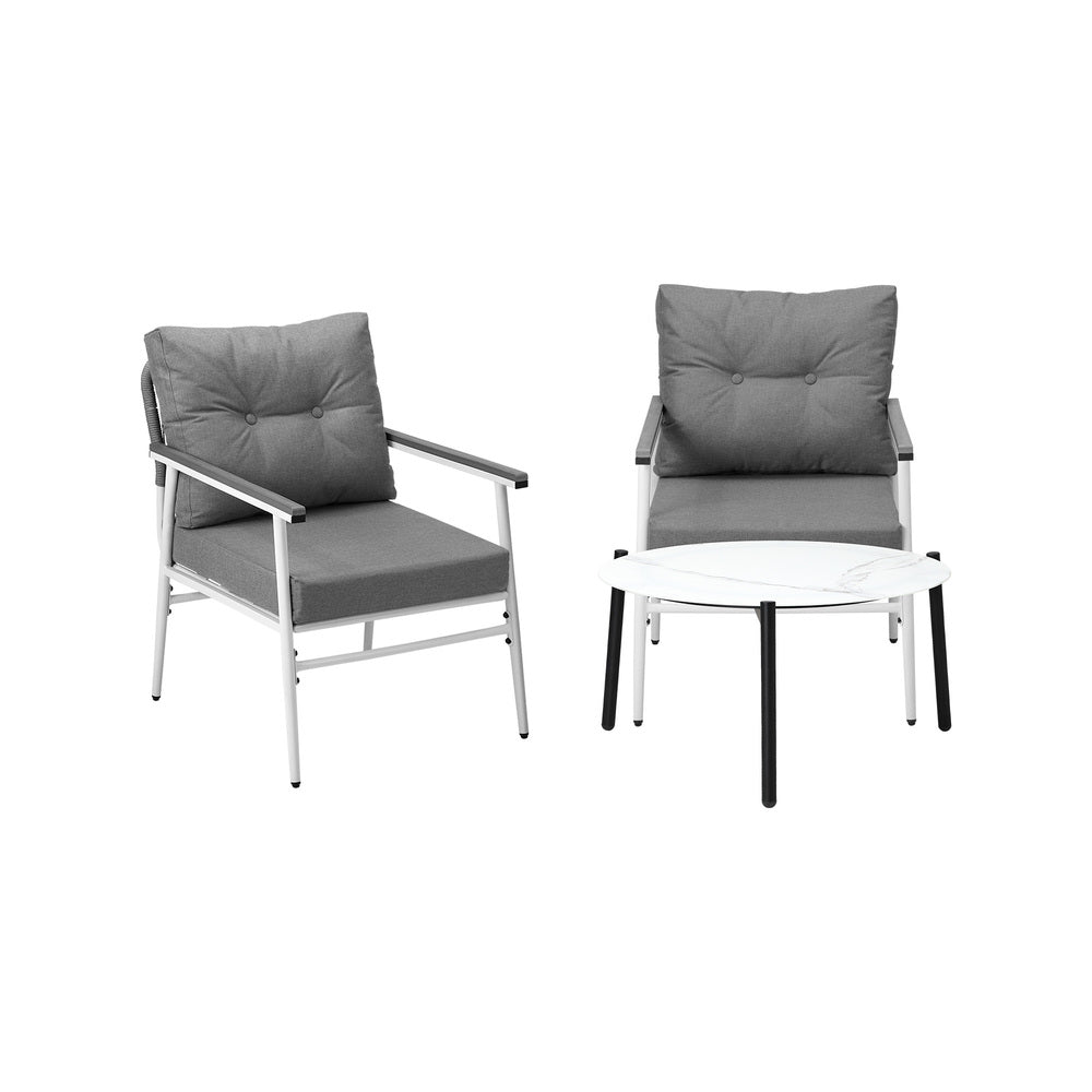 Outdoor Patio Set 70cm White Table with 2 Armchairs Garden Balcony Use