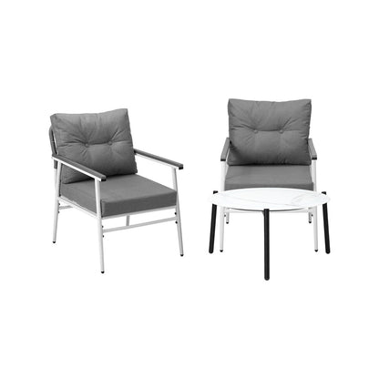 Outdoor Patio Set 70cm White Table with 2 Armchairs Garden Balcony Use