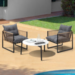 3PCS Outdoor Patio Set 50cm & 70cm Coffee Table Rattan Chairs