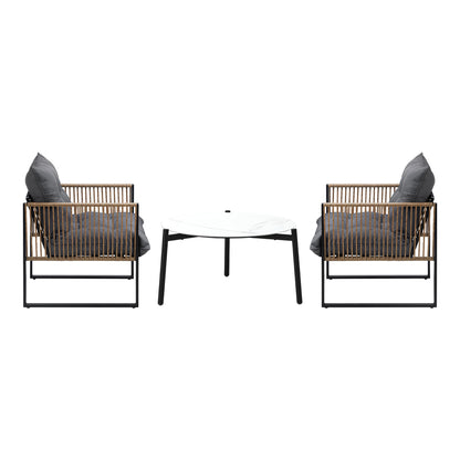 3PCS Outdoor Patio Set 50cm & 70cm Coffee Table Rattan Chairs