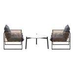 3PCS Outdoor Patio Set 50cm & 70cm Coffee Table Rattan Chairs