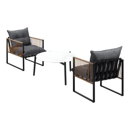 3PCS Outdoor Patio Set 50cm & 70cm Coffee Table Rattan Chairs
