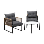 3PCS Outdoor Patio Set 50cm & 70cm Coffee Table Rattan Chairs