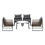 5PCS Outdoor Patio Set with White & Grey Rattan Chairs & 70cm Coffee Table Garden