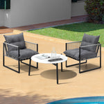 3PCS Outdoor Patio Set White 70cm Table Cushioned Armchairs