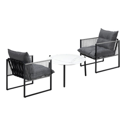3PCS Outdoor Patio Set White 70cm Table Cushioned Armchairs