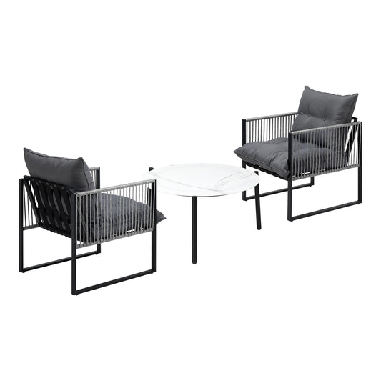 3PCS Outdoor Patio Set White 70cm Table Cushioned Armchairs