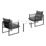 3PCS Outdoor Patio Set White 70cm Table Cushioned Armchairs