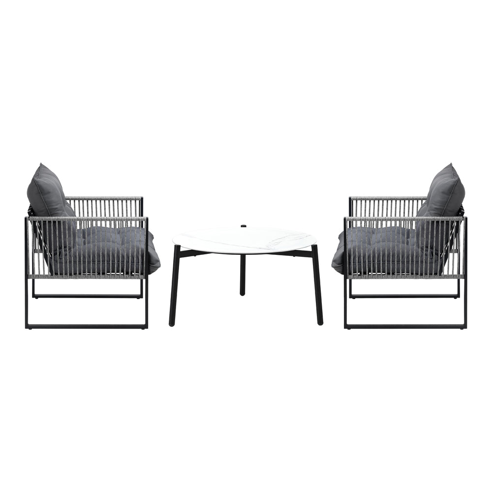 3PCS Outdoor Patio Set White 70cm Table Cushioned Armchairs