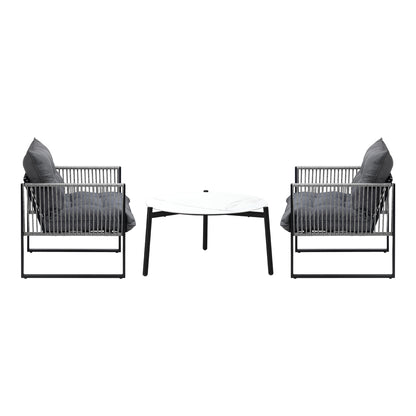 3PCS Outdoor Patio Set White 70cm Table Cushioned Armchairs