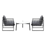 3PCS Outdoor Patio Set White 70cm Table Cushioned Armchairs