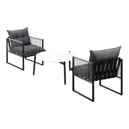 3PCS Outdoor Patio Set White 70cm Table Cushioned Armchairs