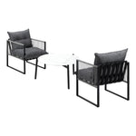 3PCS Outdoor Patio Set White 70cm Table Cushioned Armchairs