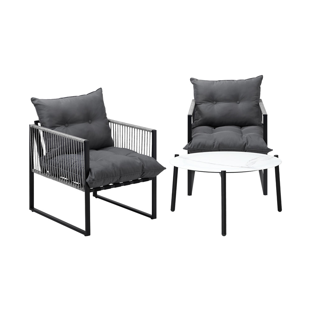 3PCS Outdoor Patio Set White 70cm Table Cushioned Armchairs