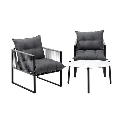 3PCS Outdoor Patio Set White 70cm Table Cushioned Armchairs