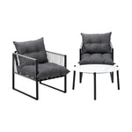 3PCS Outdoor Patio Set White 70cm Table Cushioned Armchairs