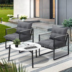 3PCS Outdoor Patio Set White 70cm Table Cushioned Armchairs