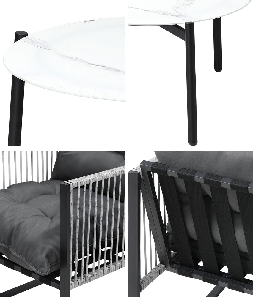 3PCS Outdoor Patio Set White 70cm Table Cushioned Armchairs