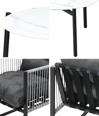 3PCS Outdoor Patio Set White 70cm Table Cushioned Armchairs