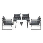 5PCS Outdoor Patio Set Grey & White 70cm Table Cushioned Armchairs