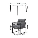5PCS Outdoor Patio Set Grey & White 70cm Table Cushioned Armchairs