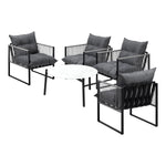 5PCS Outdoor Patio Set Grey & White 70cm Table Cushioned Armchairs