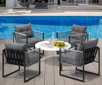 5PCS Outdoor Patio Set Grey & White 70cm Table Cushioned Armchairs