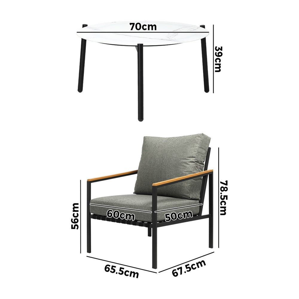  3/5PC Outdoor Patio Set White 70cm Coffee Table Sofa Chair