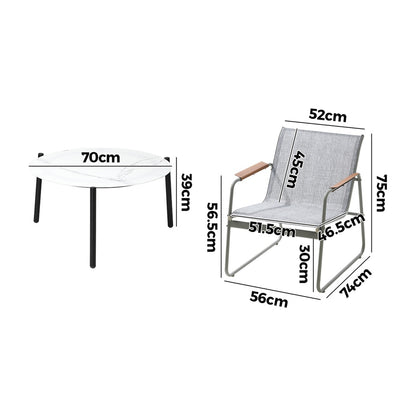 Outdoor Patio Set 70cm Round Table with 4x Chairs Garden Furniture Set Grey & White