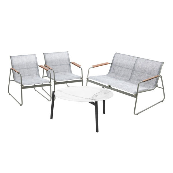  Outdoor Lounge Set 4 Seater Patio Chairs 70cm White Table