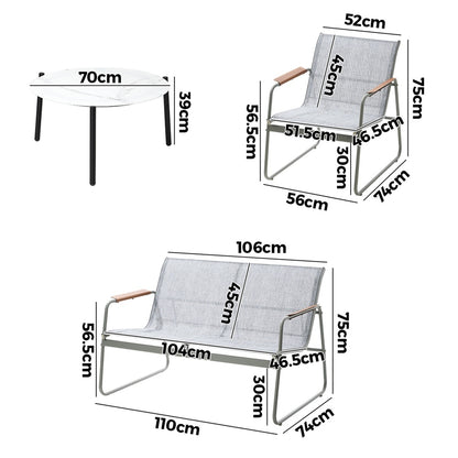 Outdoor Lounge Set 4 Seater Patio Chairs 70cm White Table