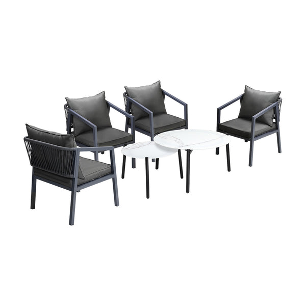  6PCS Outdoor Patio Set White 70cm Coffee Table Set Grey/White Chairs