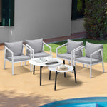 6PCS Outdoor Patio Set White 70cm Coffee Table Set Grey/White Chairs