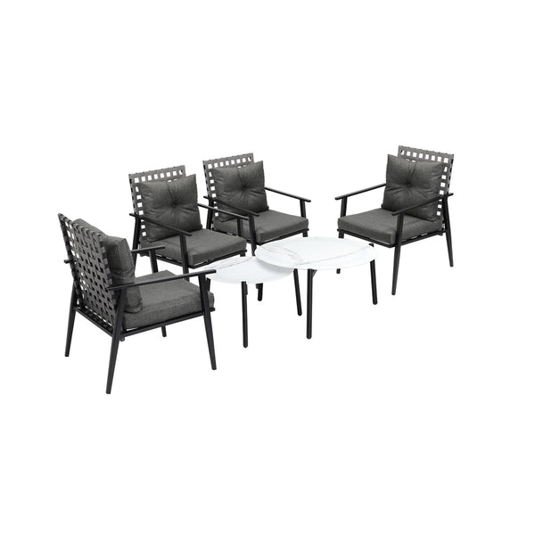  6pc Outdoor Lounge Sets White/Black Round Tables 4pc Rattan Chairs