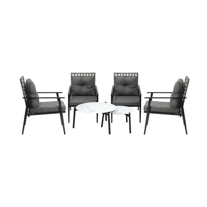 6pc Outdoor Lounge Sets White/Black Round Tables 4pc Rattan Chairs