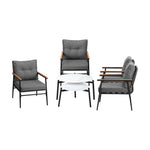 6 Piece Outdoor Patio Set White/Black Table Set Black Armchairs