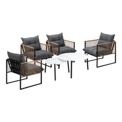 6PCS Outdoor Patio Set with Rattan Chairs & Grey & White Coffee Table for Garden