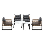6PCS Outdoor Patio Set with Rattan Chairs & Grey Coffee Table for Garden