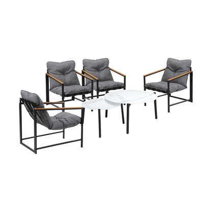 6PC Outdoor Patio Set Round White Marble Table Sets with Chairs